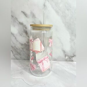 Pink Bow and Cherry Glass Tumbler